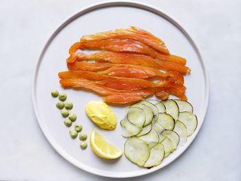 High angle view of food in plate on table