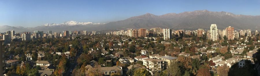 Panoramic view of buildings in city against sky