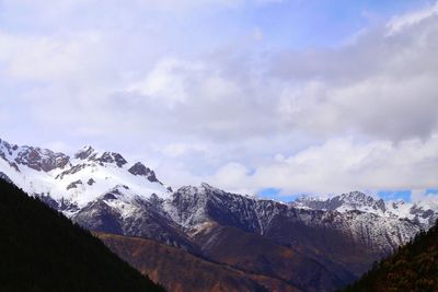 Scenic view of snow covered mountains against sky