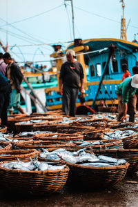 People working in basket