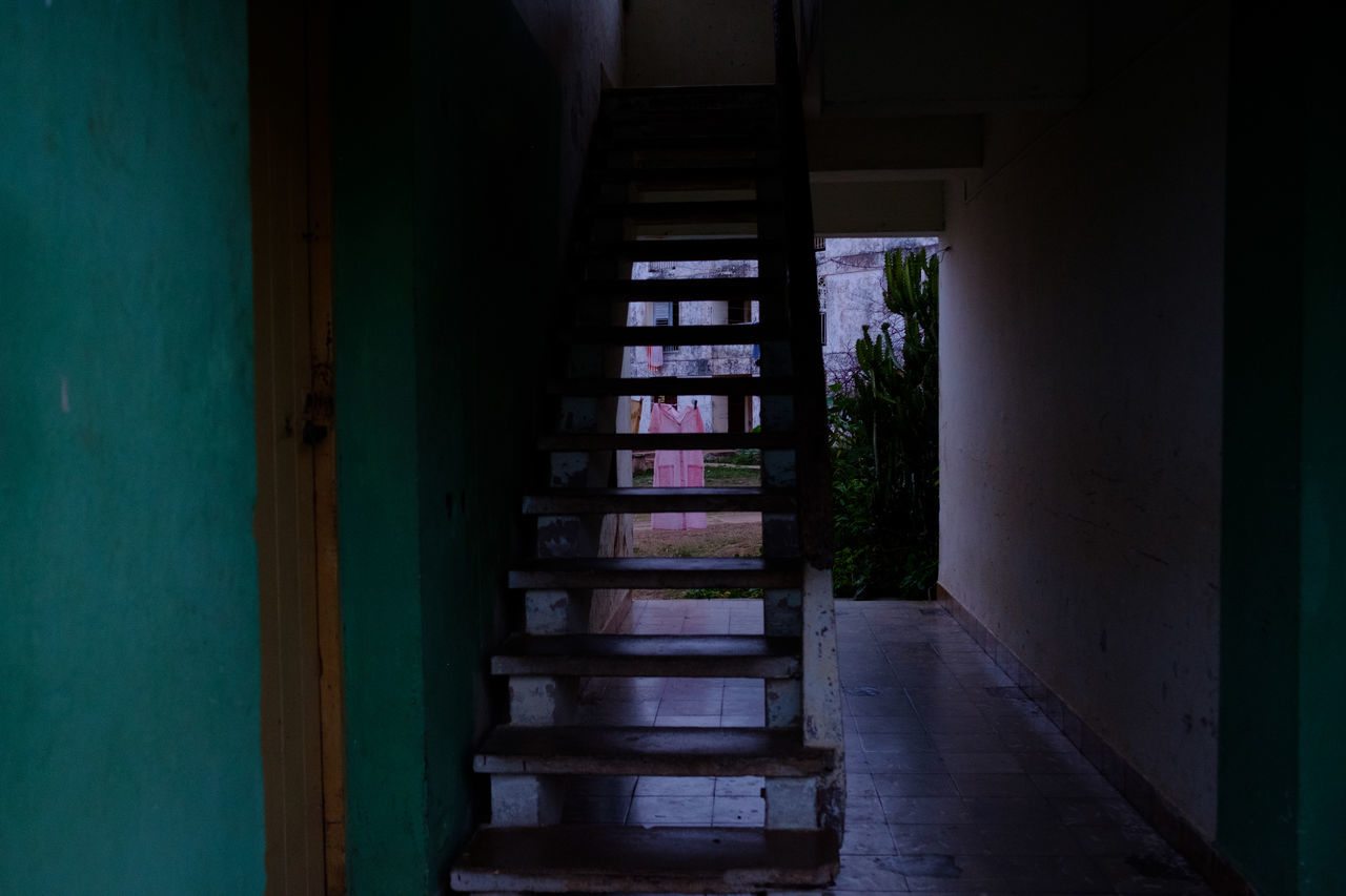 architecture, indoors, built structure, building, no people, wood - material, direction, the way forward, staircase, entrance, empty, door, day, absence, abandoned, house, old, wall - building feature, steps and staircases