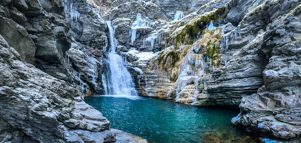 Scenic view of waterfall