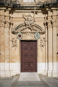 Closed door of historic building