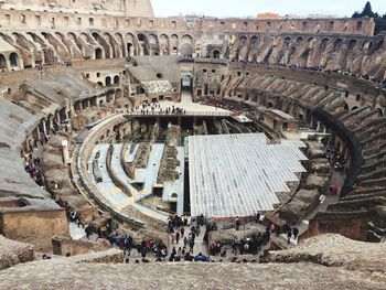 High angle view of people at historical building