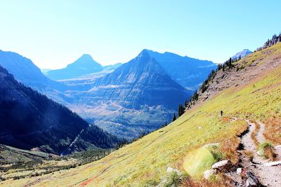 Scenic view of rocky mountains against sky at glacier national park