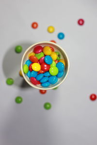 High angle view of multi colored candies