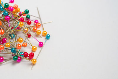 High angle view of multi colored pencils on table