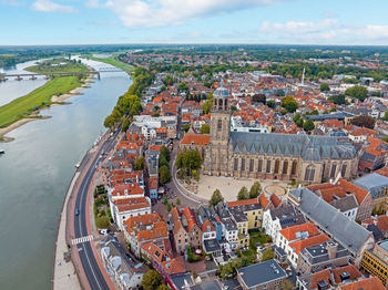 Aerial from the historical town deventer in the netherlands