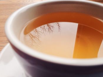 Reflection of sky on green tea