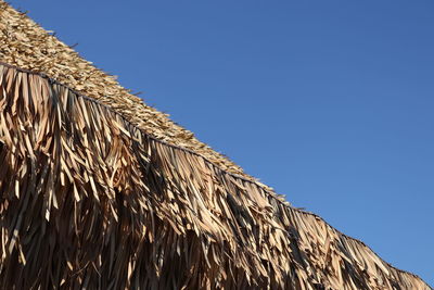 Low angle view of roof against clear blue sky