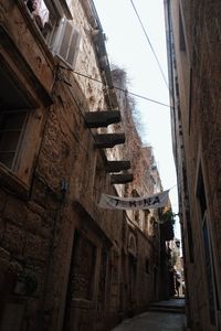 Low angle view of narrow alley