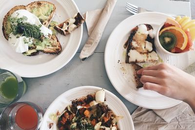 High angle view of food in plate on table