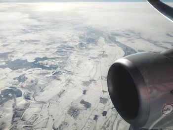 Aerial view of airplane wing