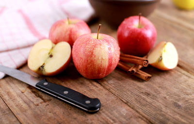 High angle view of apples on table