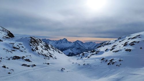 Scenic view of snowcapped mountains against sky