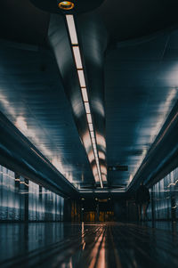 Interior of illuminated railroad station