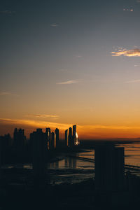 Silhouette buildings against sky during sunset in city