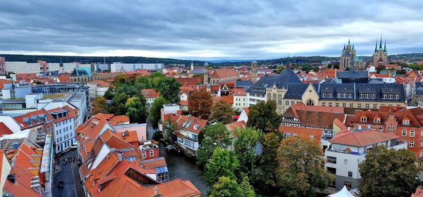 High angle view of townscape against sky