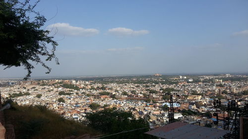 High angle view of townscape against sky