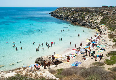 High angle view of people on beach