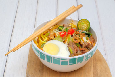 High angle view of food served in bowl