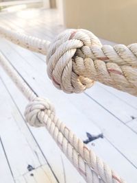 Close-up of rope on boat deck