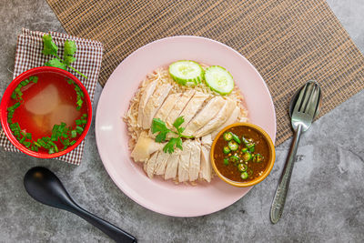 High angle view of food on table