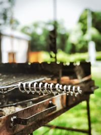 Close-up of rusty metal fence