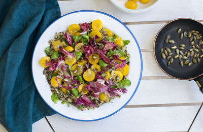 Directly above shot of fruits in plate on table