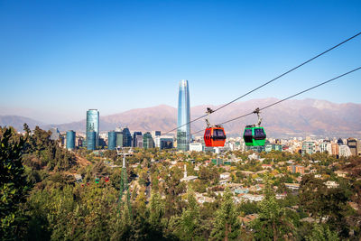 Low angle view of cityscape against clear sky