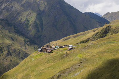 Village dartlo, landmark and old buildings, tusheti, georgia. old famous hauses