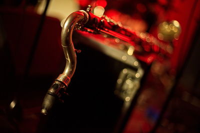 Close-up of musical equipment in darkroom