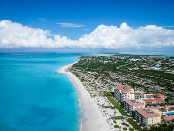 Scenic view of sea against blue sky