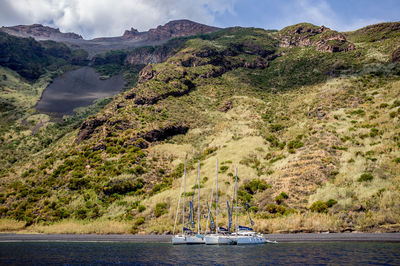 Scenic view of bay against sky