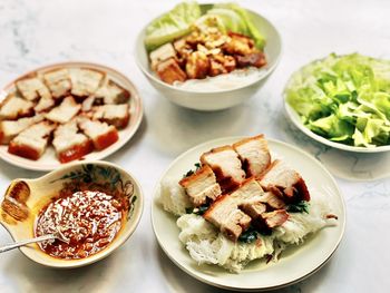 High angle view of food on table