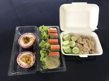 High angle view of food on table