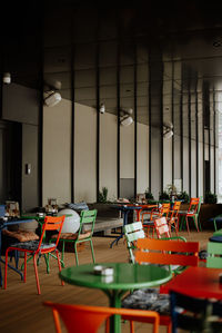 Empty chairs at restaurant