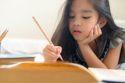 Portrait of a girl looking up