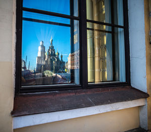 Buildings seen through window