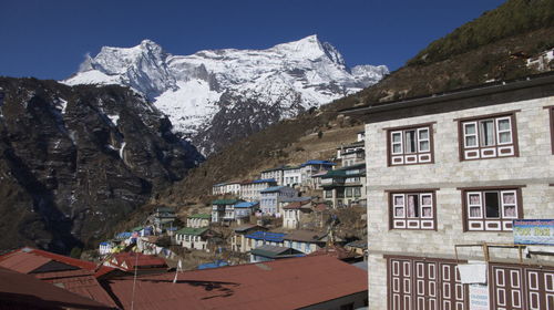 View of namche bazaar village in the himalayas