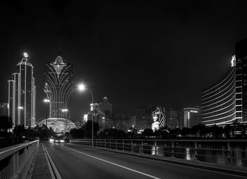 Illuminated city buildings at night