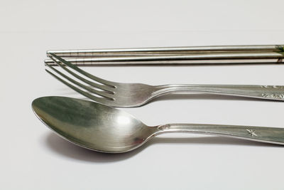 Close-up of spoon against white background