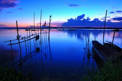 Scenic view of calm lake at sunset