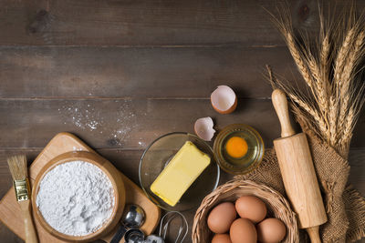 High angle view of breakfast on table