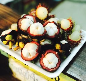 Close-up of dessert in plate on table