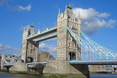 Low angle view of suspension bridge