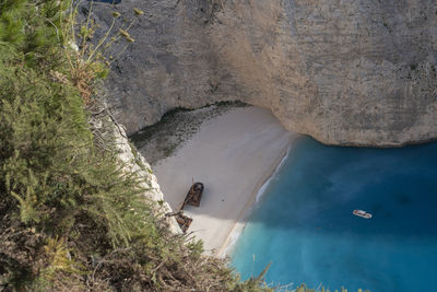 High angle view of rocks on beach