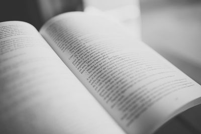 High angle view of open book on table