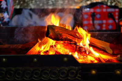 Close-up of bonfire at night