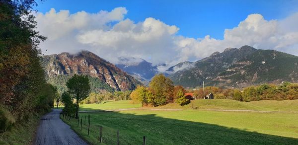 Panoramic view of landscape and mountains against sky